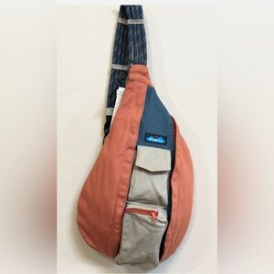 Kavu Rust Sling Bag with Navy and Beige Panels